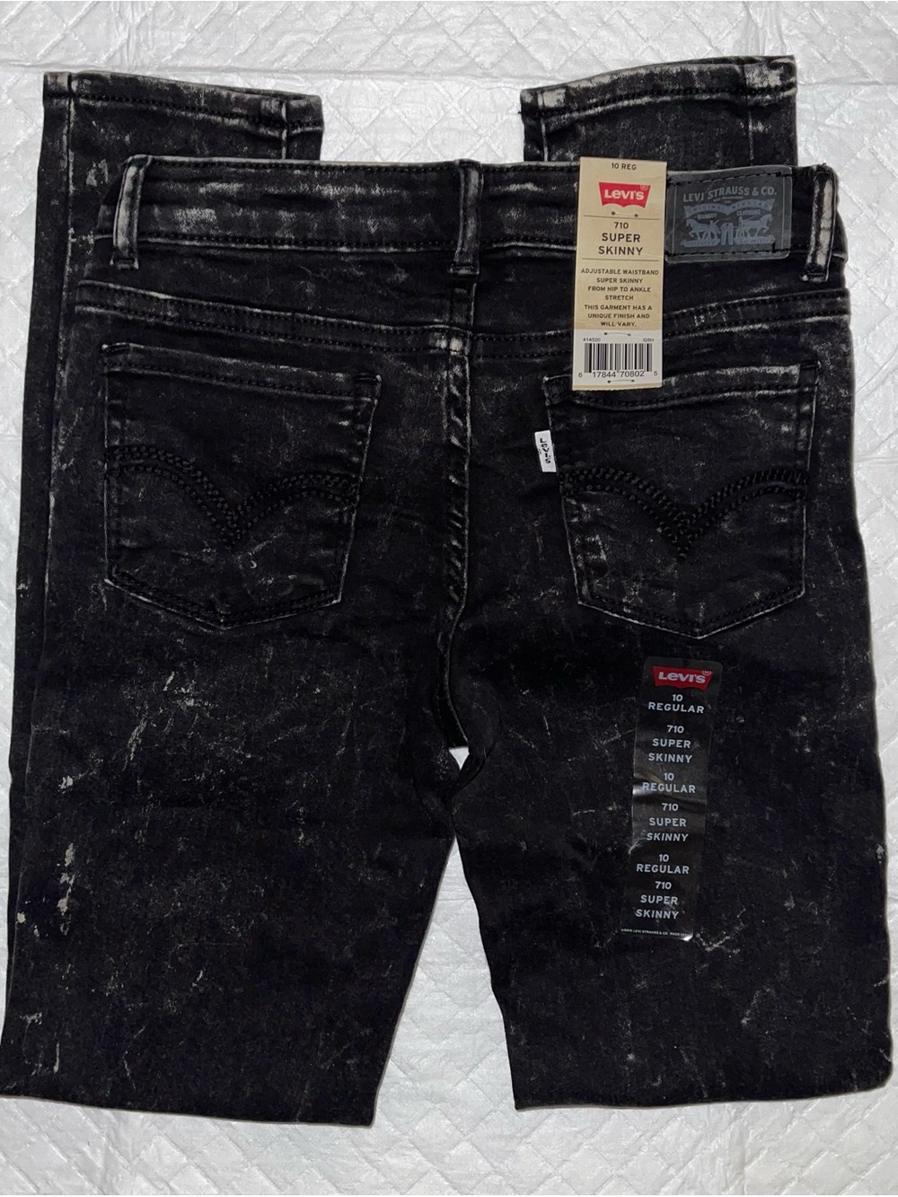Levi's Black Acid-Wash Super Skinny Kids Jeans NWT Size 10 Reg